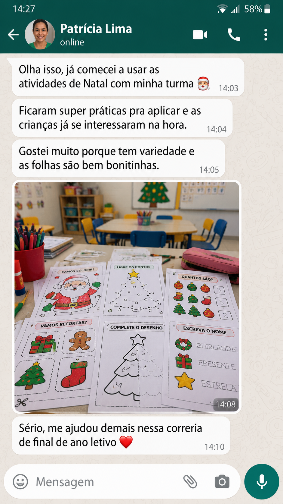 Depoimento de professora sobre as atividades de Natal 2