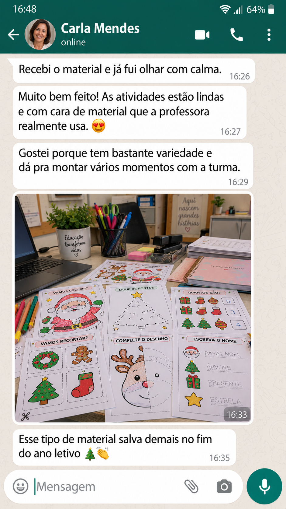 Depoimento de professora sobre as atividades de Natal 1
